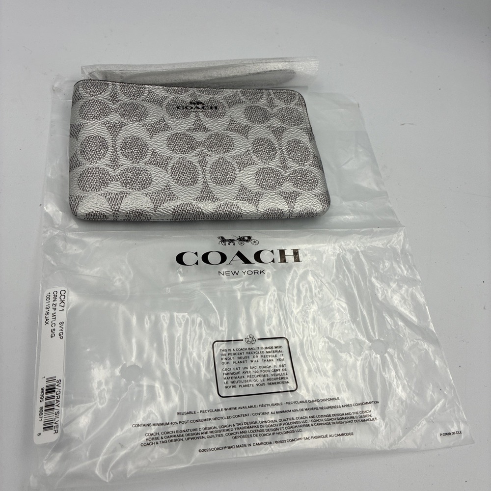Coach Corner Zip Wristlet for Women - Silver/Gray (CCK71)